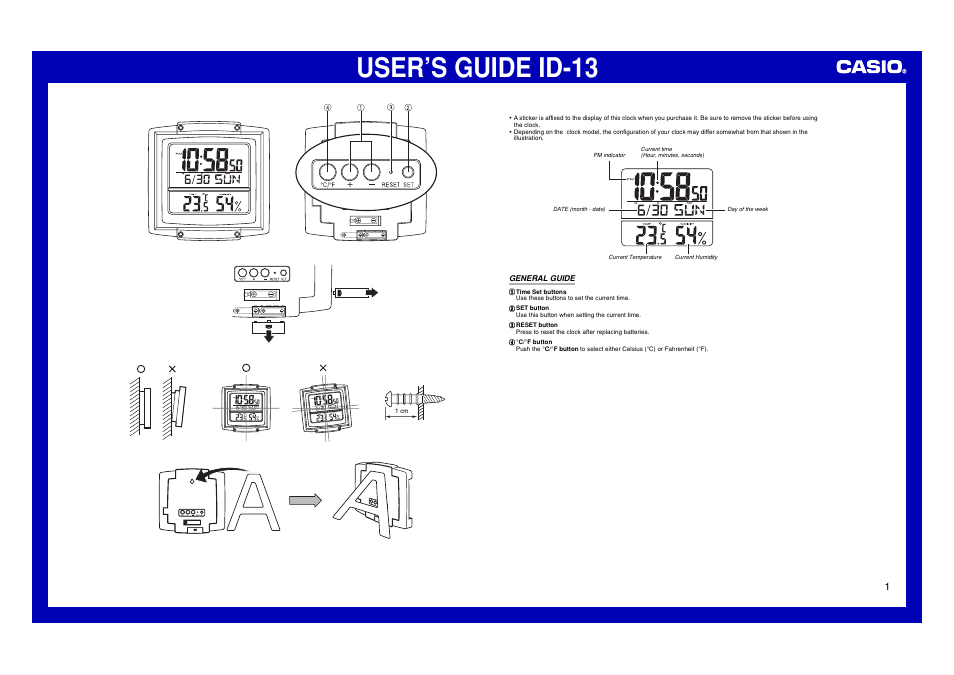 Casio ID-13 User Manual | 2 pages