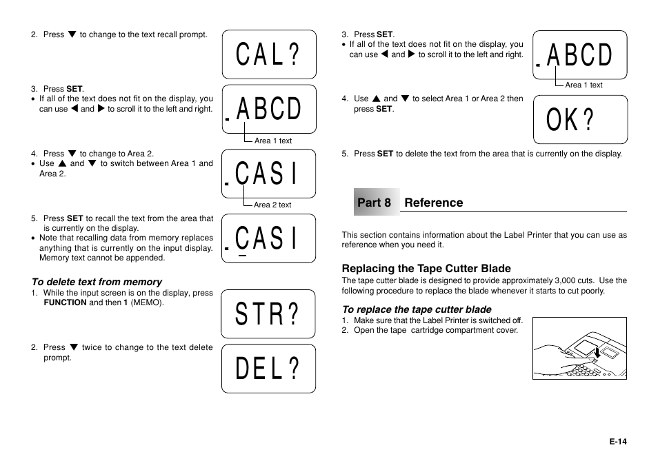Cal? abcd casi, Casi str? del? abcd | Casio KL-750 User Manual | Page 15 / 19