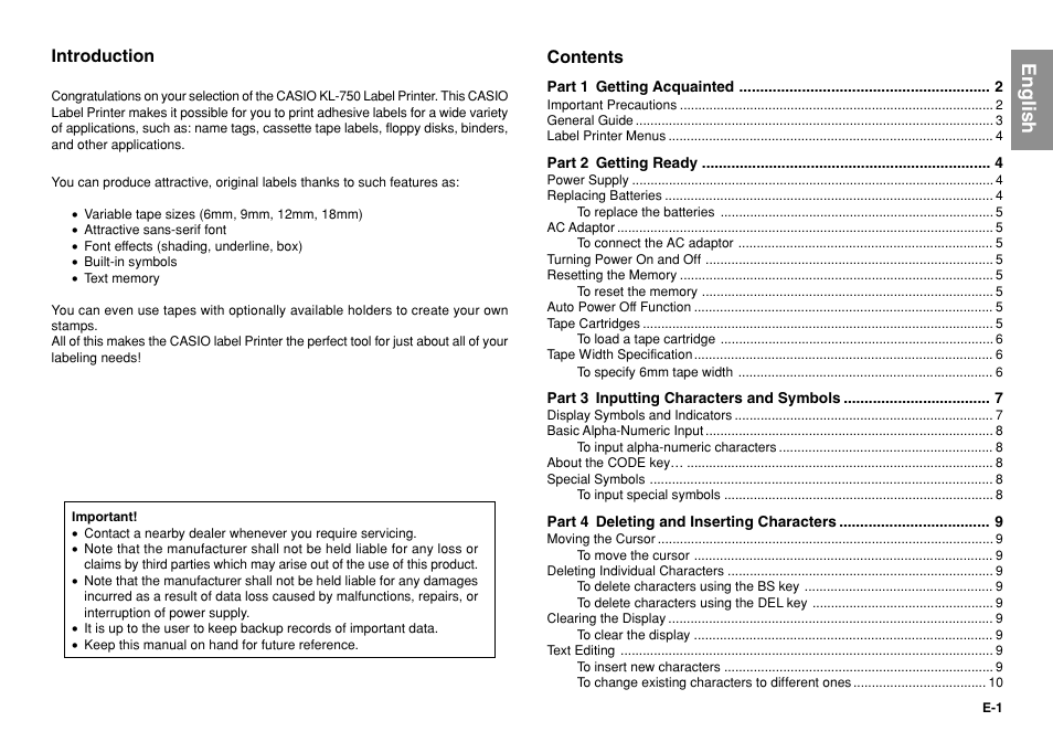 Casio KL-750 User Manual | Page 2 / 19