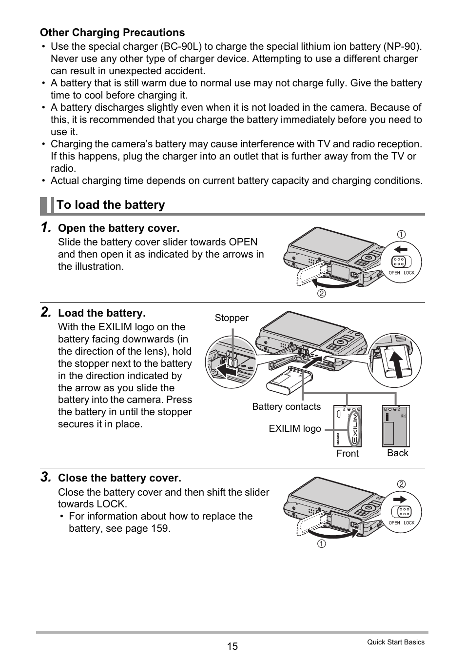 To load the battery | Casio EX-H15 User Manual | Page 15 / 194