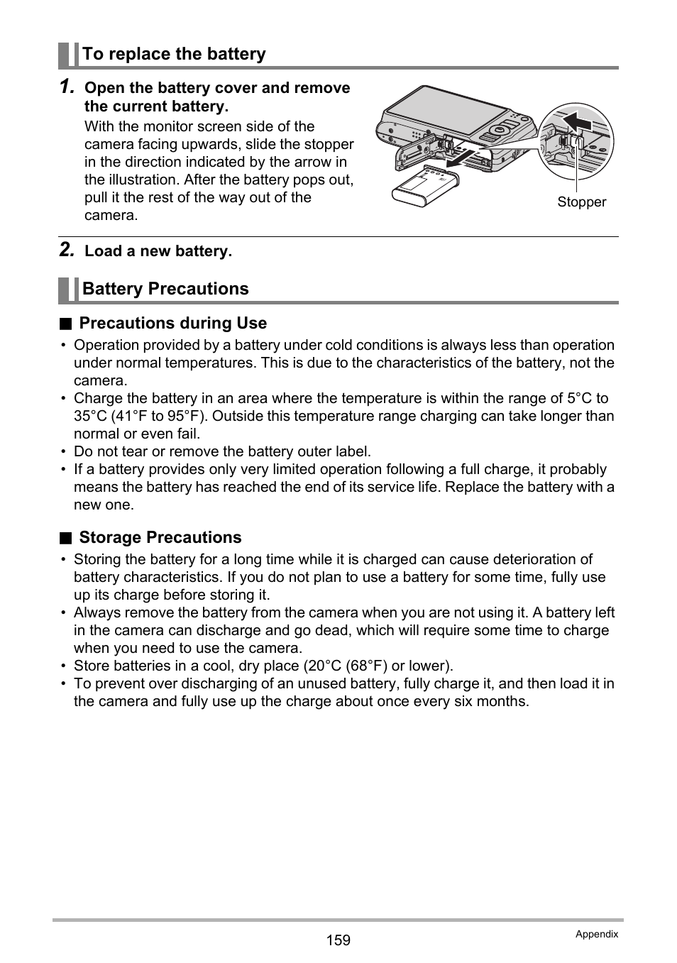 To replace the battery, Battery precautions | Casio EX-H15 User Manual | Page 159 / 194