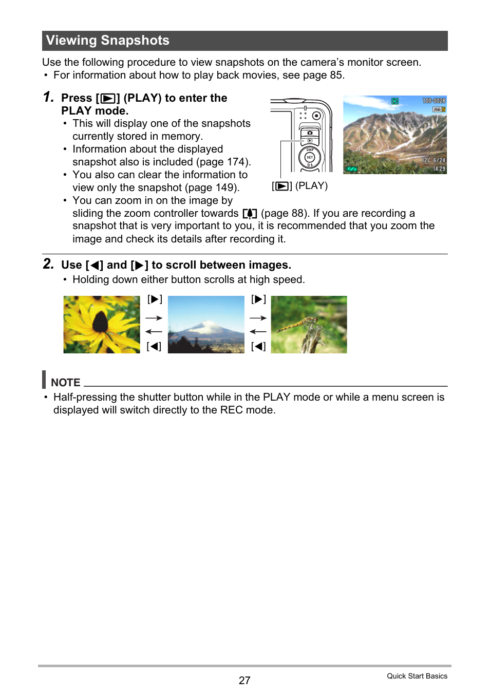 Viewing snapshots | Casio EX-H15 User Manual | Page 27 / 194