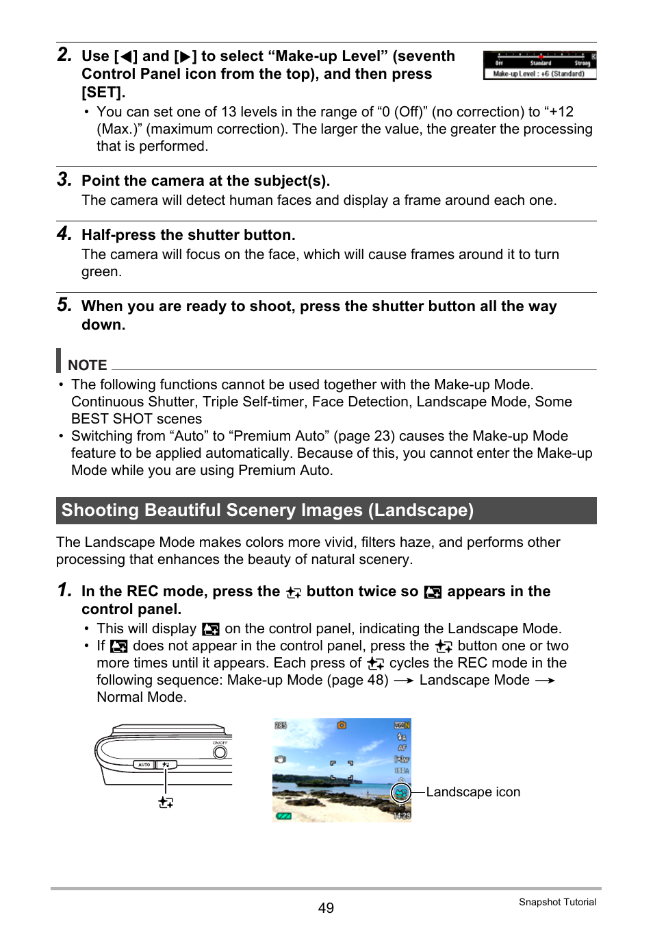 Shooting beautiful scenery images (landscape) | Casio EX-H15 User Manual | Page 49 / 194