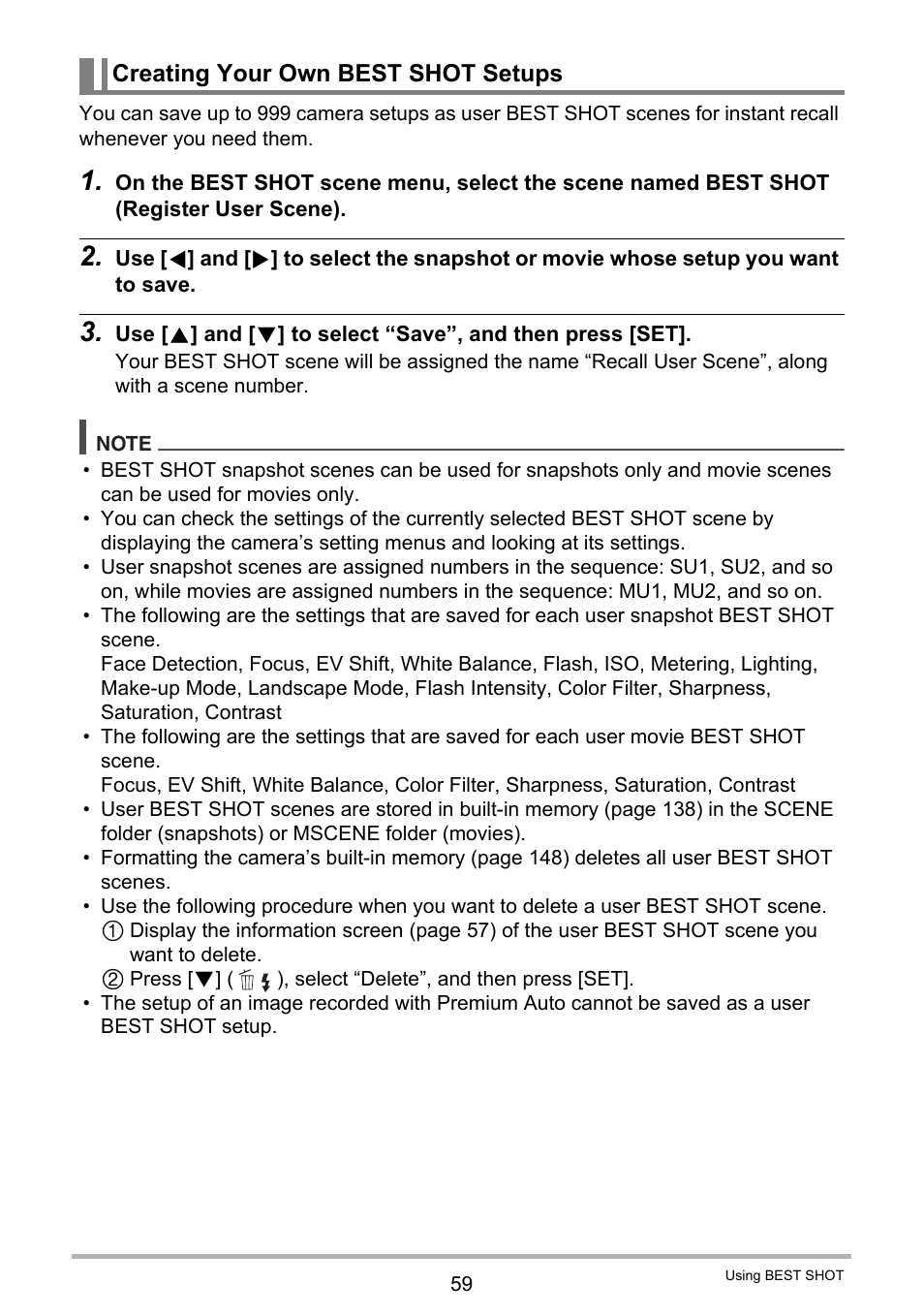 Creating your own best shot setups | Casio EX-H15 User Manual | Page 59 / 194