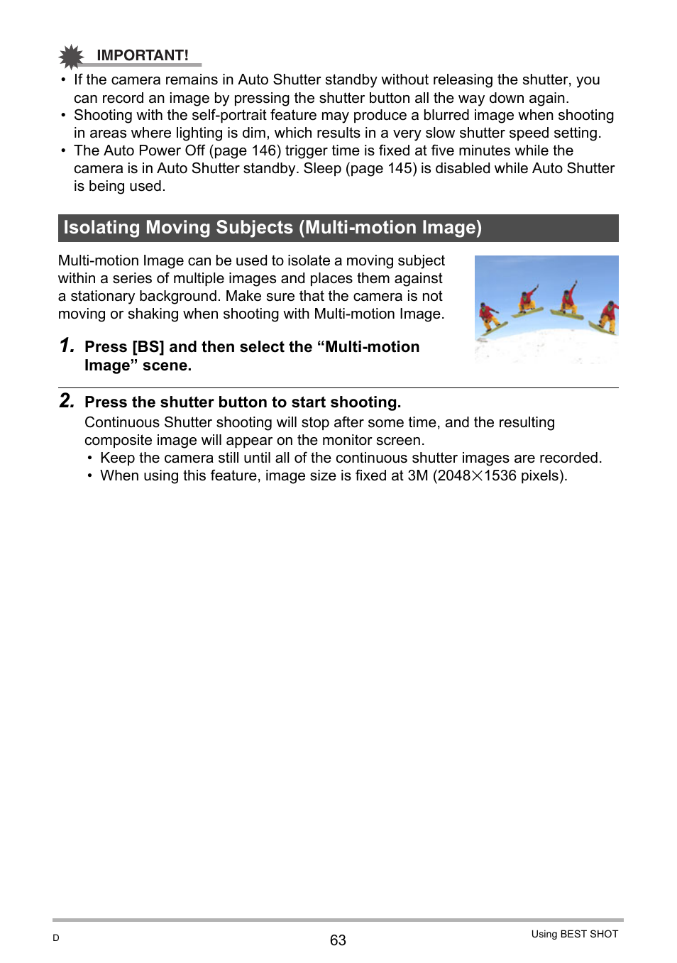 Isolating moving subjects (multi-motion image) | Casio EX-H15 User Manual | Page 63 / 194
