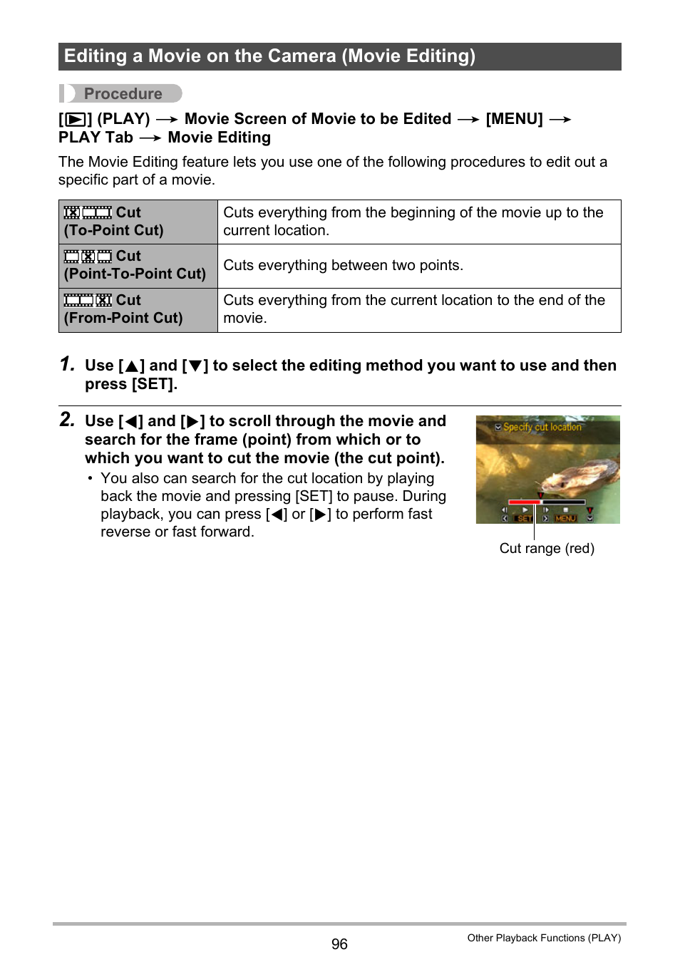 Editing a movie on the camera (movie editing) | Casio EX-H15 User Manual | Page 96 / 194