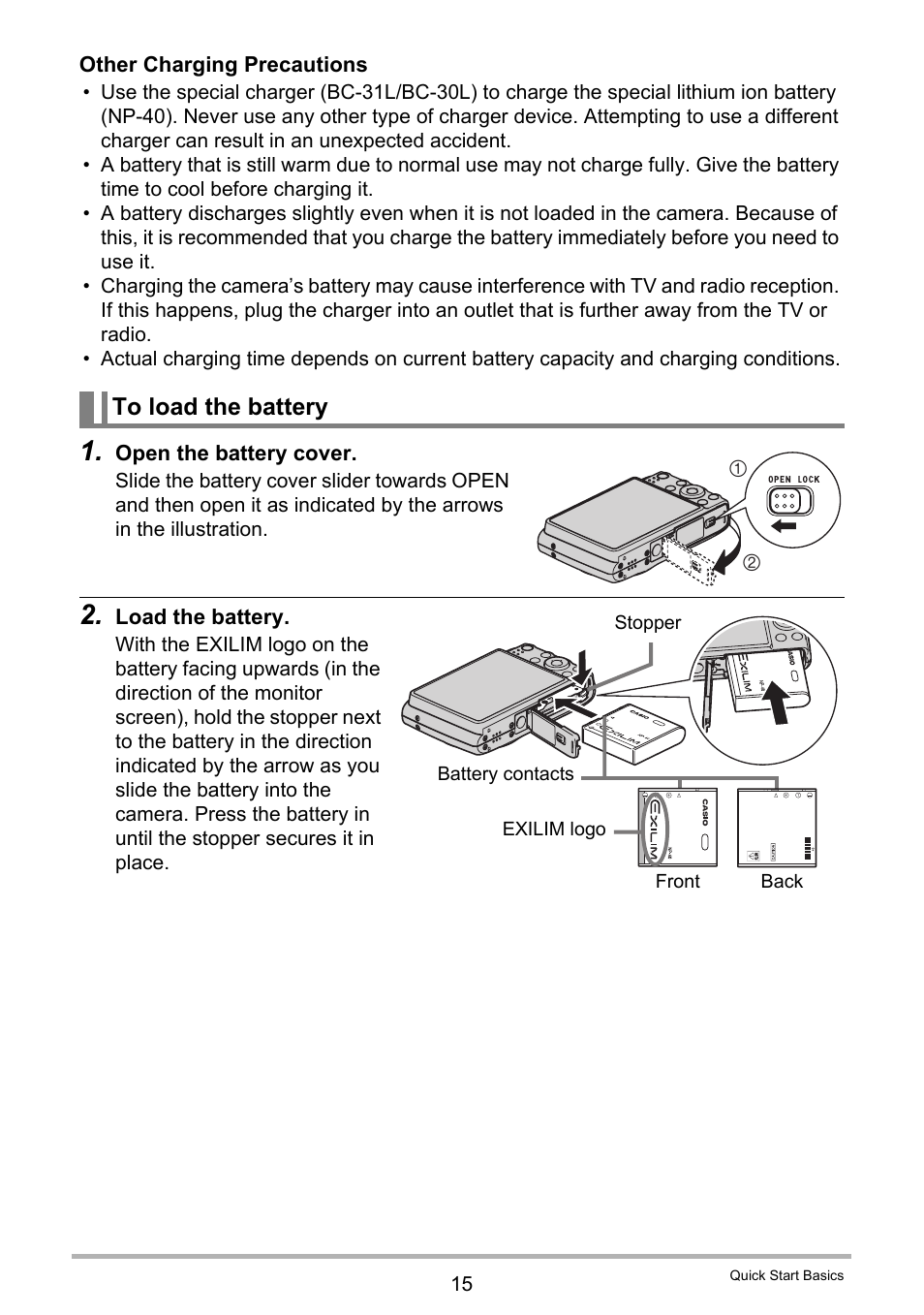 To load the battery | Casio EXILIM EX-Z450 User Manual | Page 15 / 191