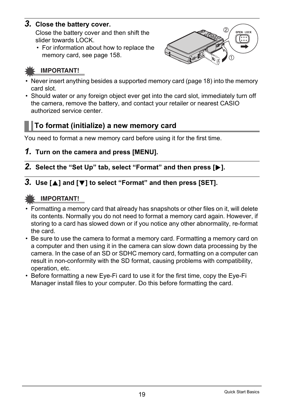 To format (initialize) a new memory card | Casio EXILIM EX-Z450 User Manual | Page 19 / 191