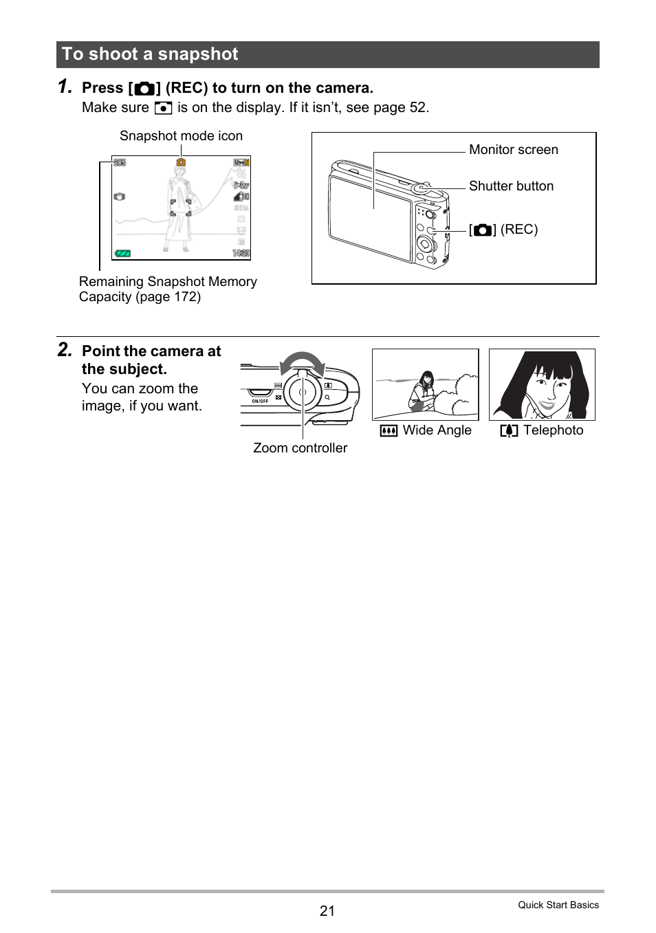 To shoot a snapshot | Casio EXILIM EX-Z450 User Manual | Page 21 / 191