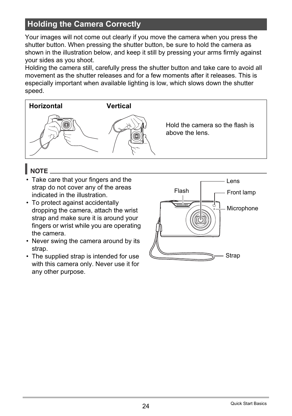 Holding the camera correctly | Casio EXILIM EX-Z450 User Manual | Page 24 / 191