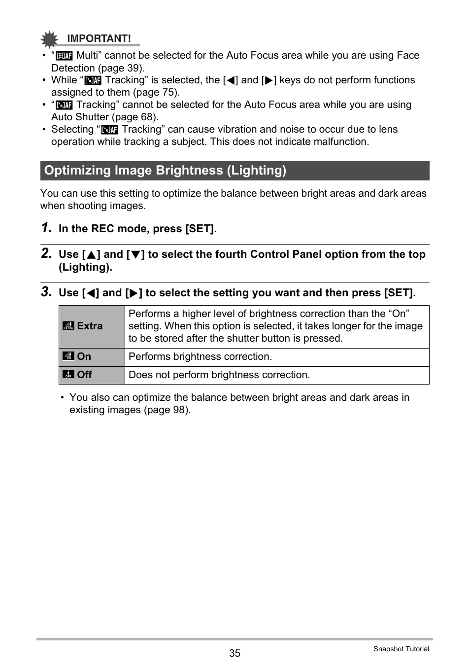 Optimizing image brightness (lighting) | Casio EXILIM EX-Z450 User Manual | Page 35 / 191