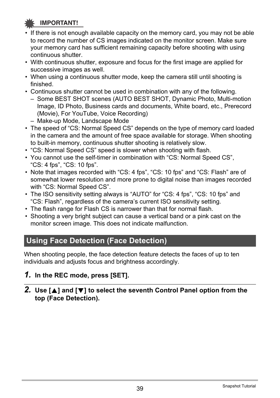 Using face detection (face detection) | Casio EXILIM EX-Z450 User Manual | Page 39 / 191