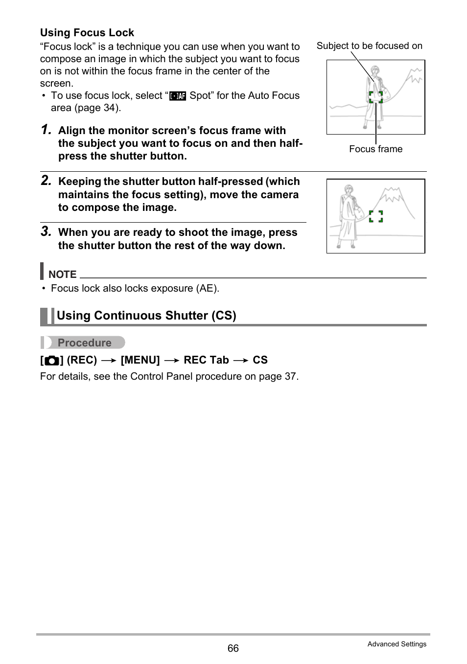 Using continuous shutter (cs) | Casio EXILIM EX-Z450 User Manual | Page 66 / 191