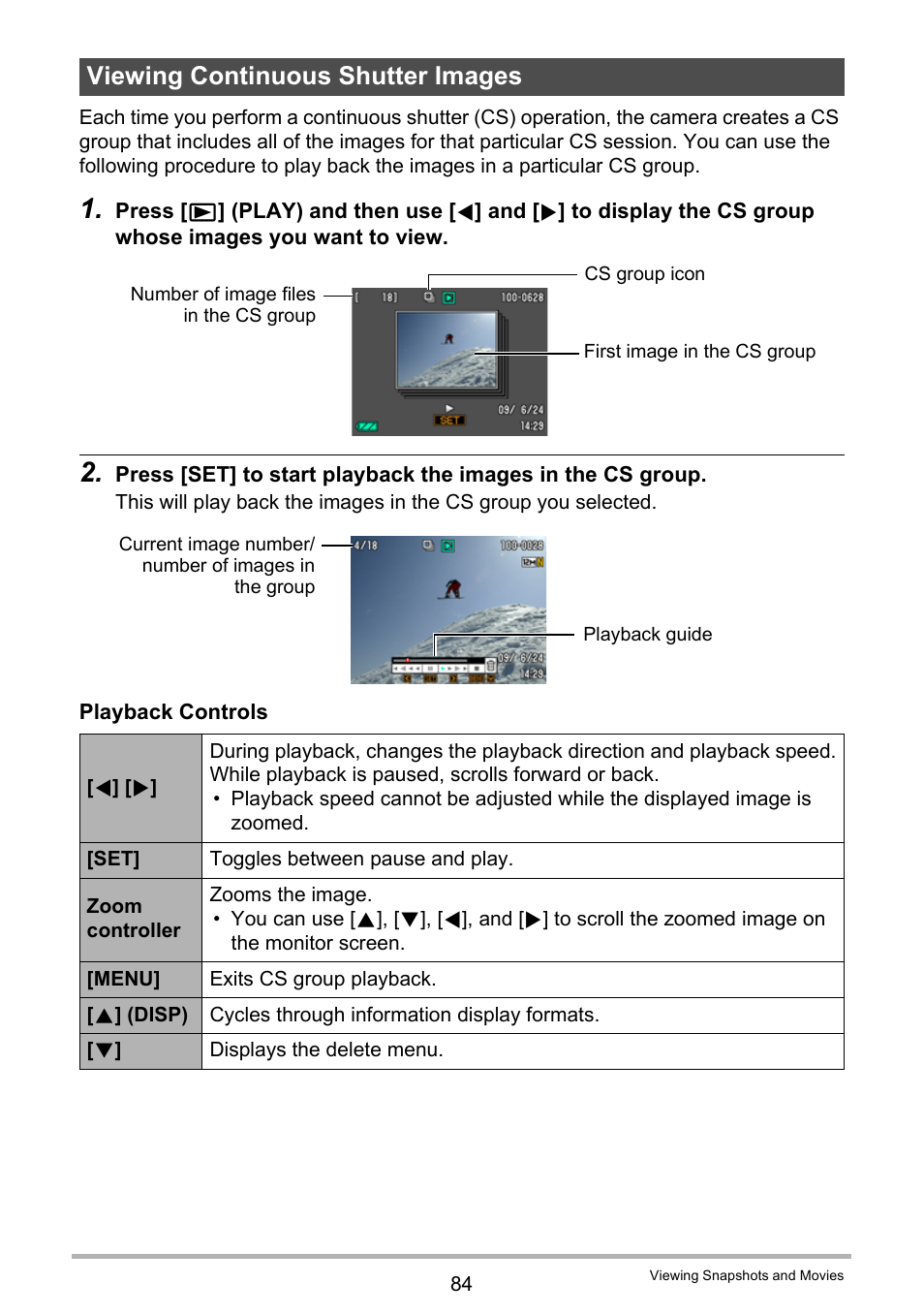 Viewing continuous shutter images | Casio EXILIM EX-Z450 User Manual | Page 84 / 191