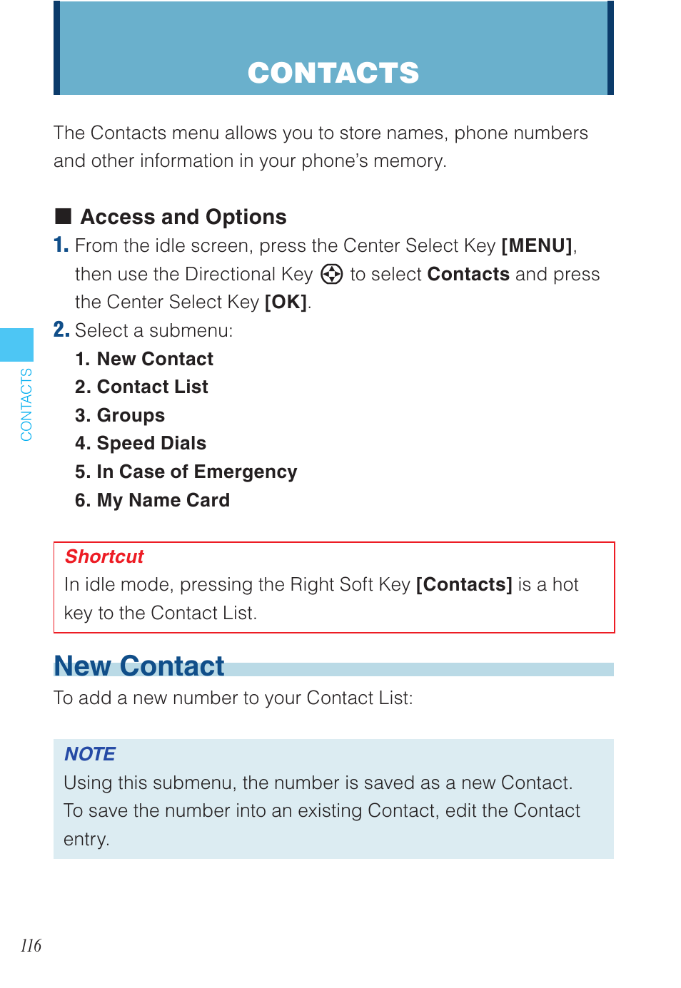 New contact, Contacts | Casio EXILIM C721 User Manual | Page 117 / 220