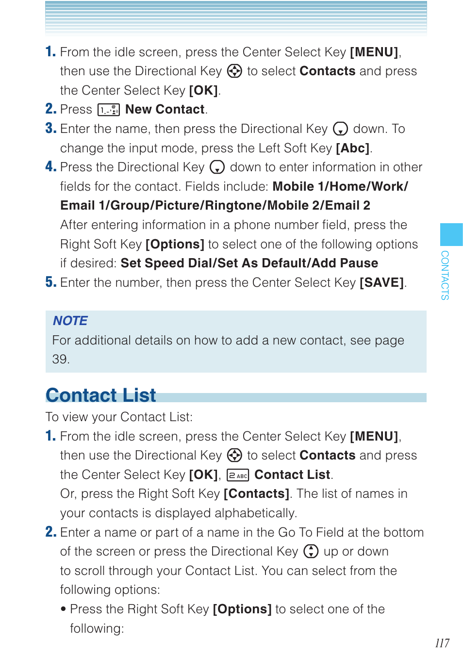 Contact list | Casio EXILIM C721 User Manual | Page 118 / 220