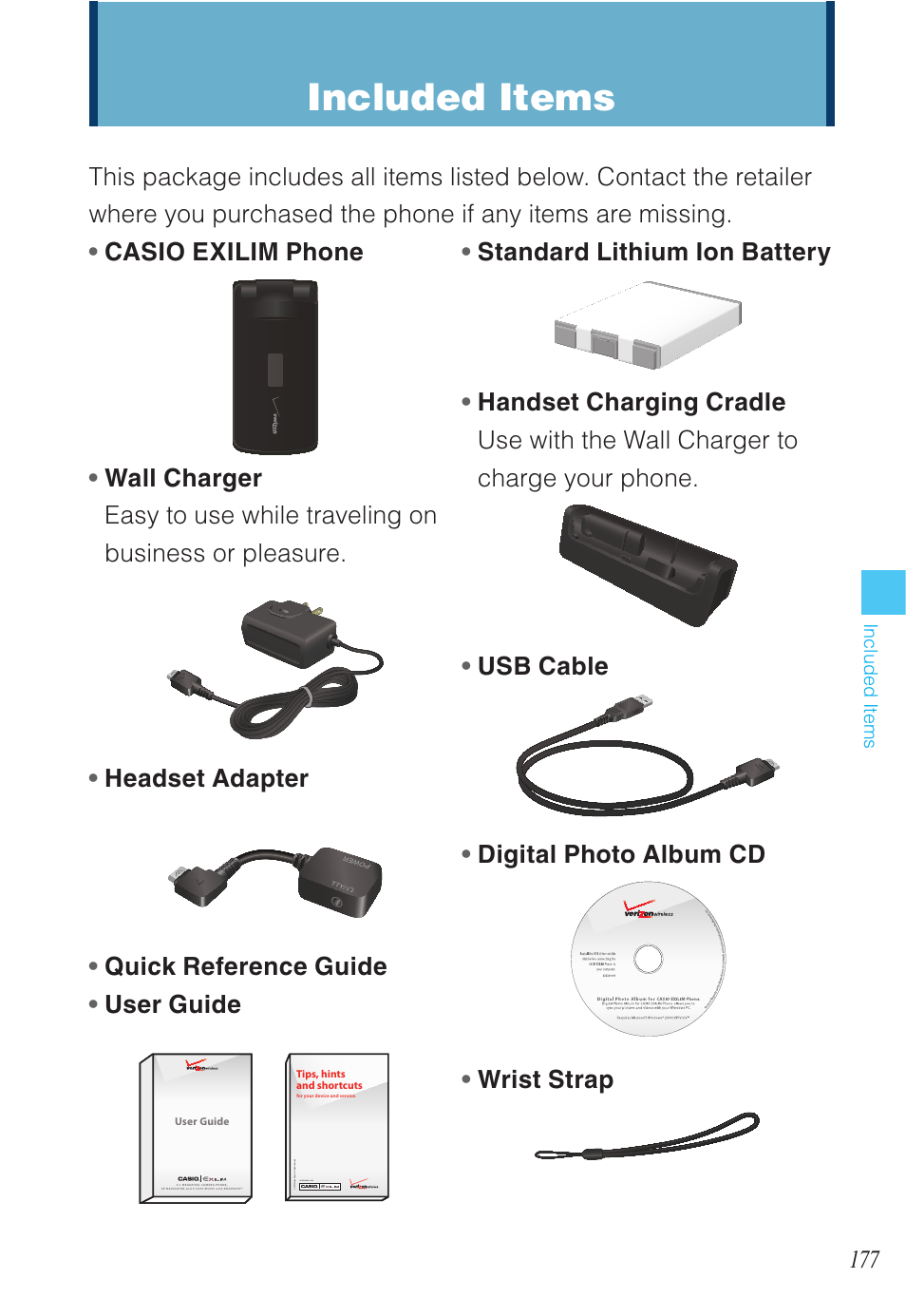 Included items | Casio EXILIM C721 User Manual | Page 178 / 220