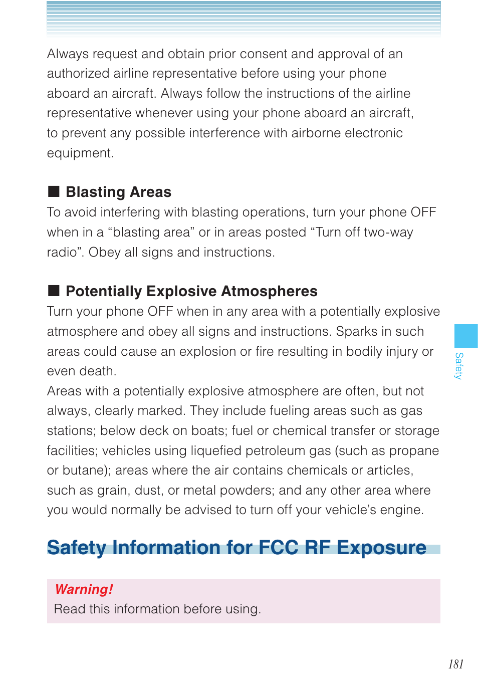 Safety information for fcc rf exposure | Casio EXILIM C721 User Manual | Page 182 / 220