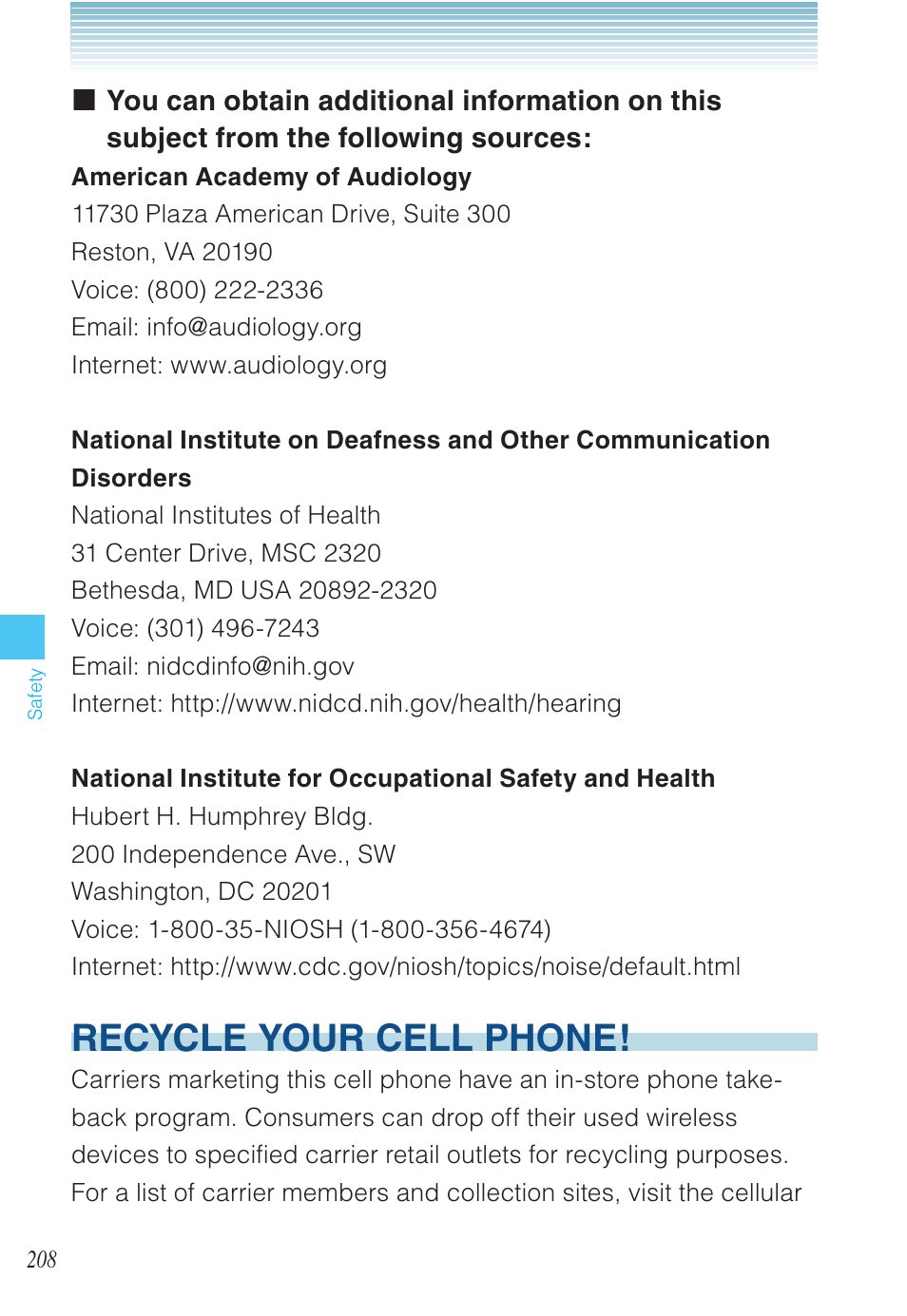 Recycle your cell phone | Casio EXILIM C721 User Manual | Page 209 / 220