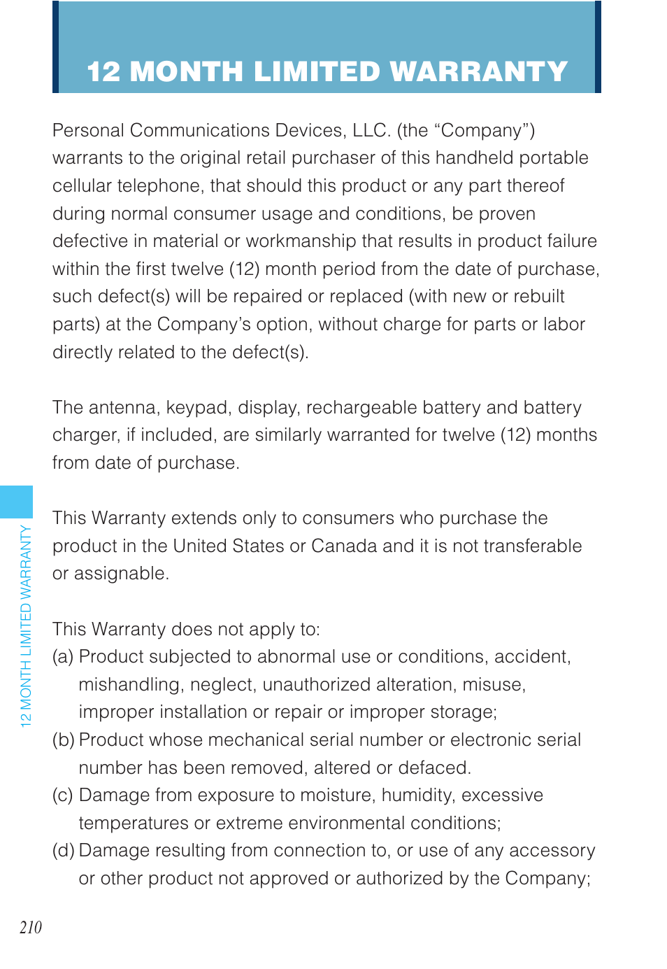 12 month limited warranty | Casio EXILIM C721 User Manual | Page 211 / 220