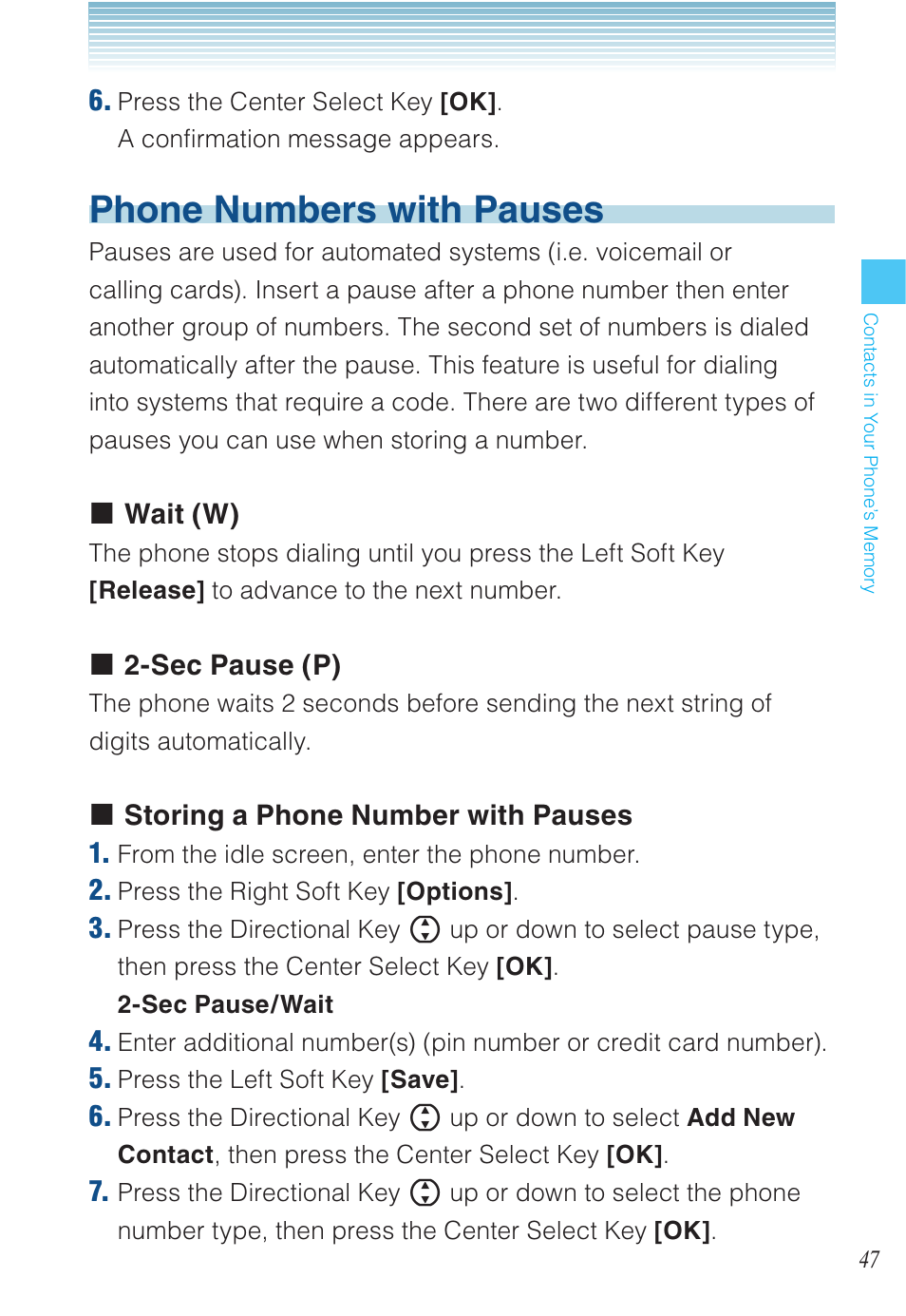 Phone numbers with pauses | Casio EXILIM C721 User Manual | Page 48 / 220