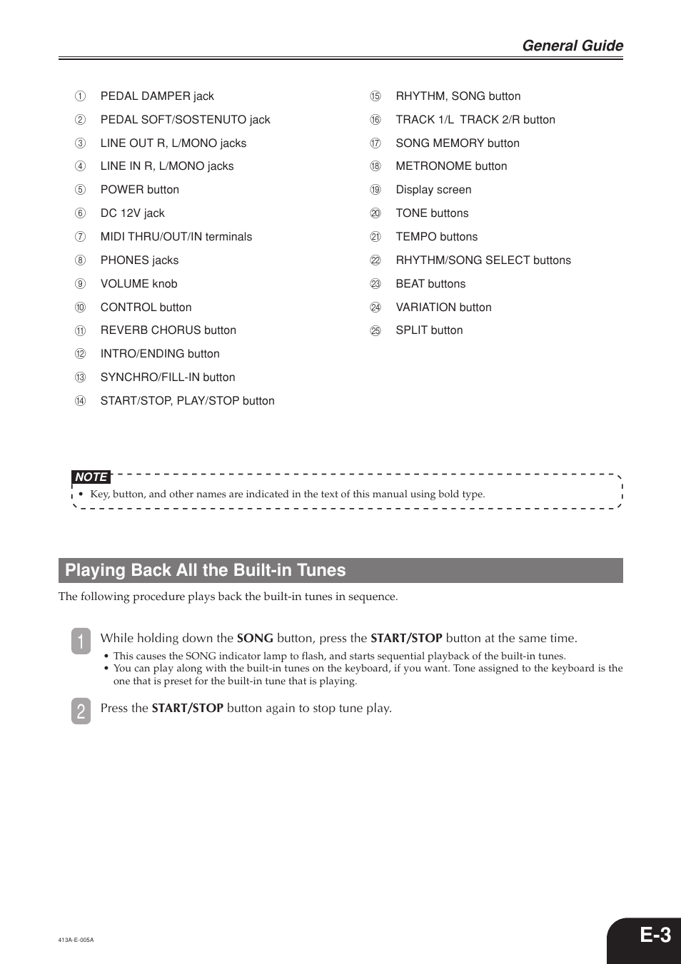 Playing back all the built-in tunes, General guide | Casio PX300 User Manual | Page 5 / 37