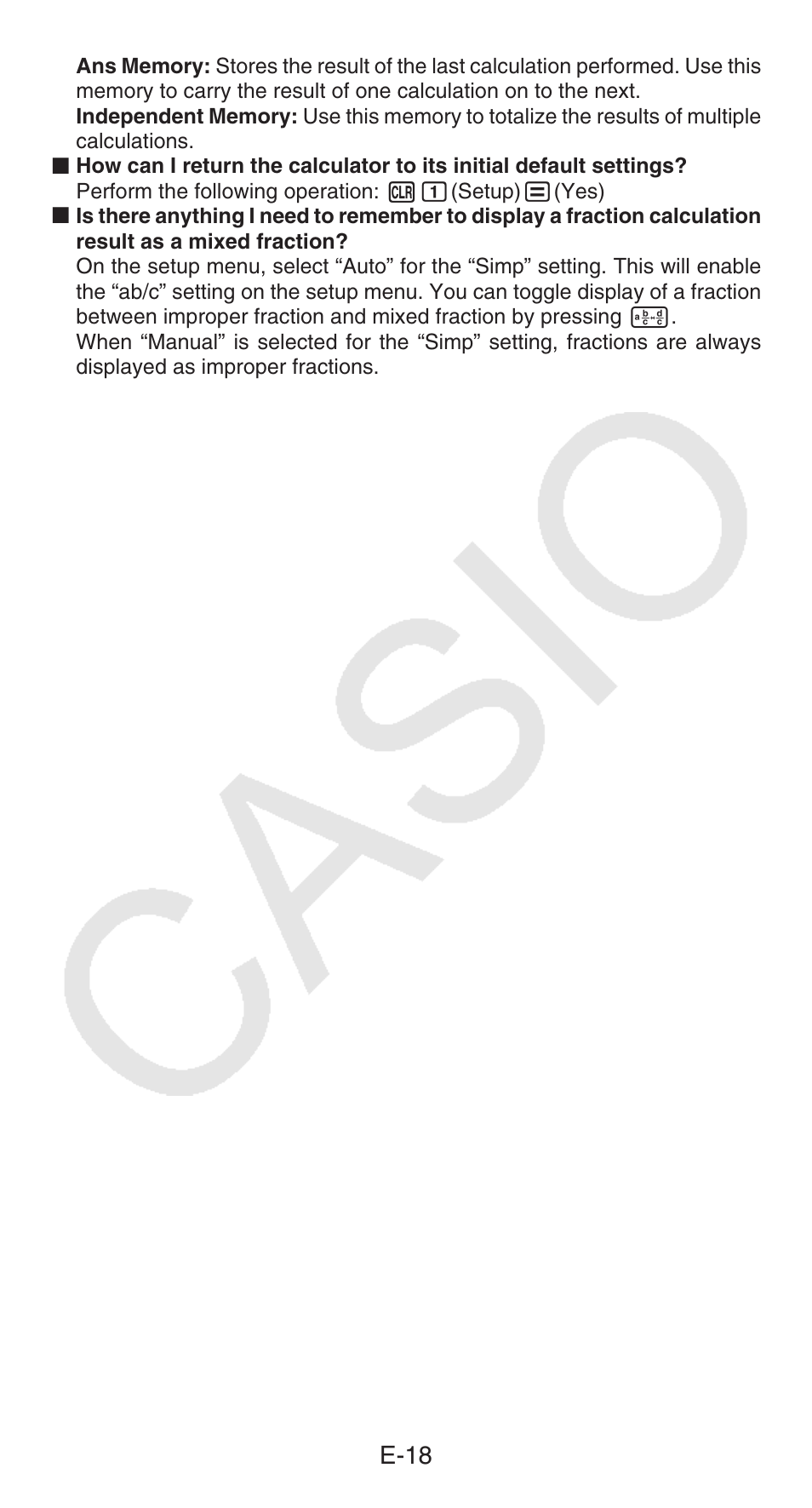 E-18 | Casio FX-55 User Manual | Page 19 / 20