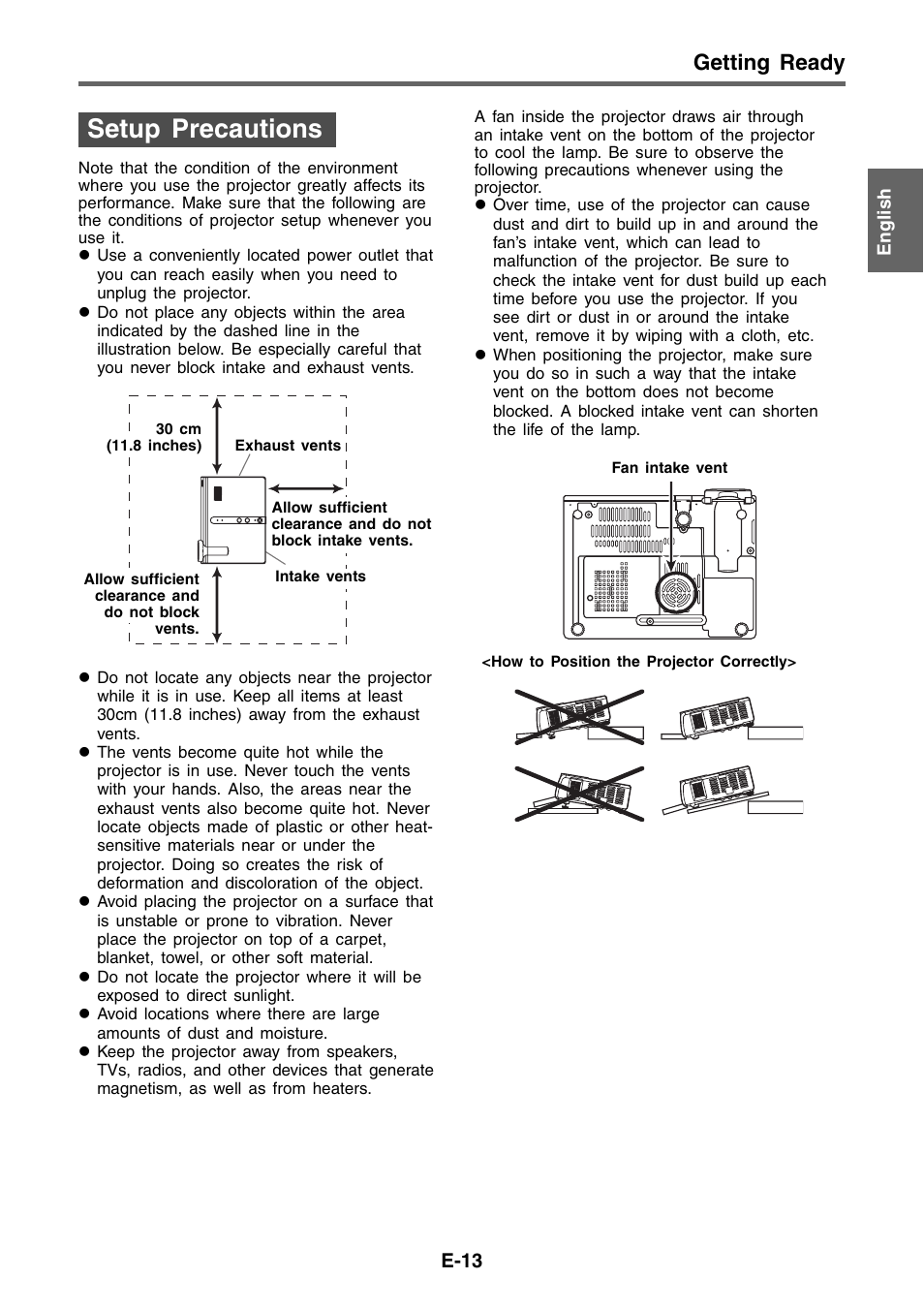 Setup precautions, Getting ready | Casio XJ XJ-360 User Manual | Page 13 / 28