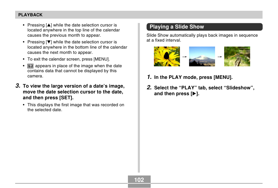 Playing a slide show | Casio R51 User Manual | Page 102 / 184