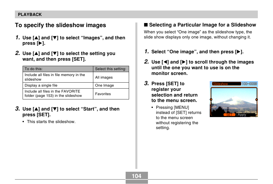 To specify the slideshow images | Casio R51 User Manual | Page 104 / 184