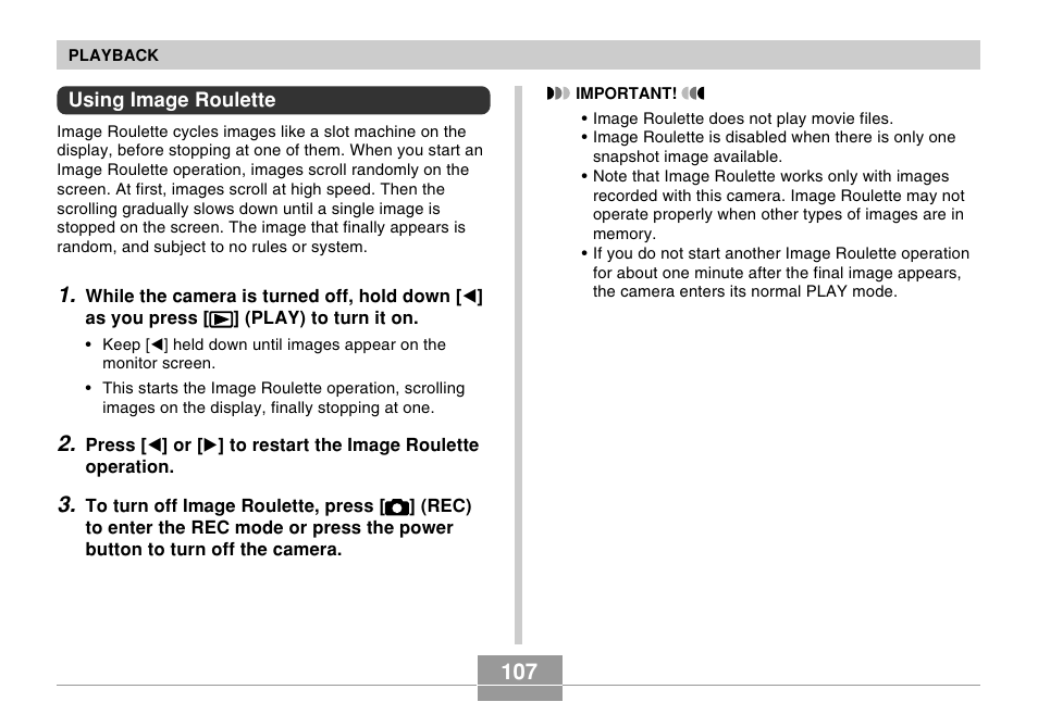 Using image roulette | Casio R51 User Manual | Page 107 / 184