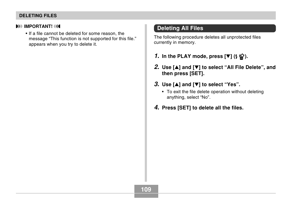 Deleting all files | Casio R51 User Manual | Page 109 / 184