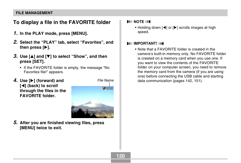 To display a file in the favorite folder, 120 to display a file in the favorite folder 1 | Casio R51 User Manual | Page 120 / 184