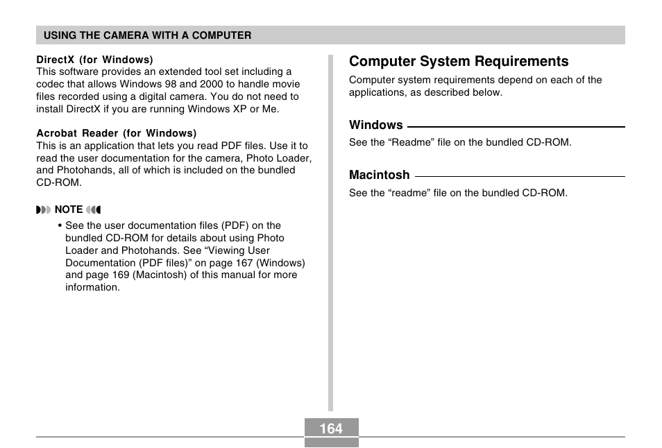 Computer system requirements, 164 computer system requirements | Casio R51 User Manual | Page 164 / 184