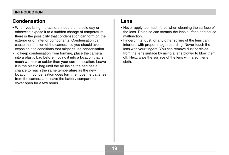 Condensation, Lens, 19 lens | Casio R51 User Manual | Page 19 / 184