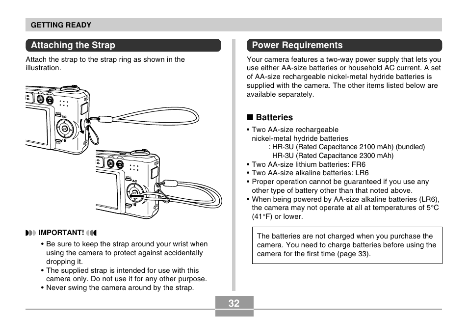 Attaching the strap, Power requirements | Casio R51 User Manual | Page 32 / 184