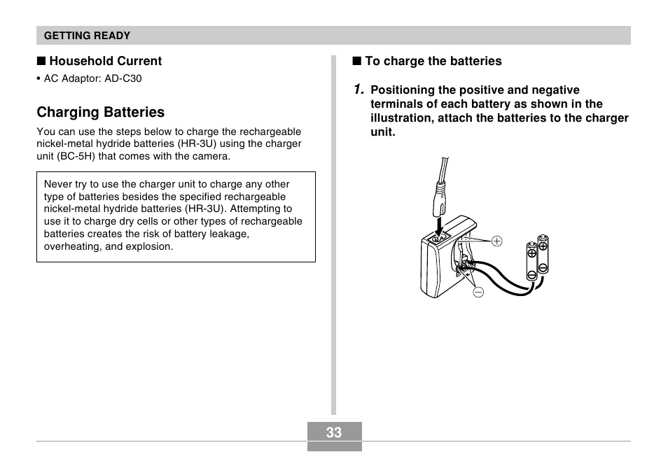 Charging batteries | Casio R51 User Manual | Page 33 / 184