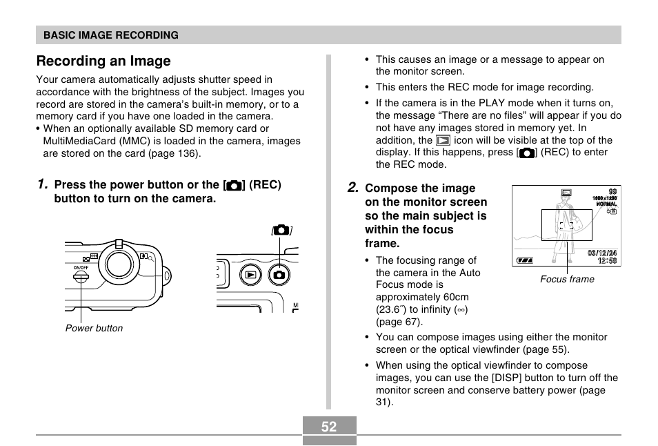 Recording an image | Casio R51 User Manual | Page 52 / 184