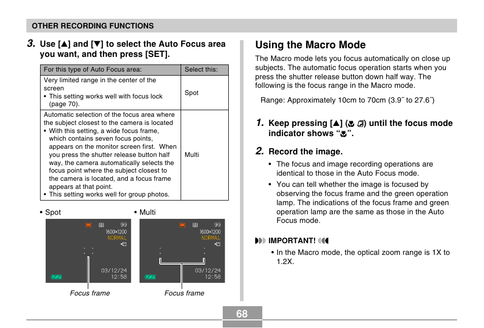 Using the macro mode | Casio R51 User Manual | Page 68 / 184