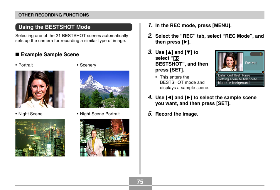 Using the bestshot mode | Casio R51 User Manual | Page 75 / 184