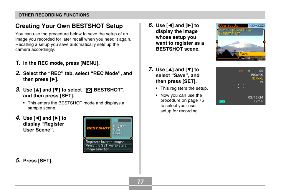 Creating your own bestshot setup | Casio R51 User Manual | Page 77 / 184