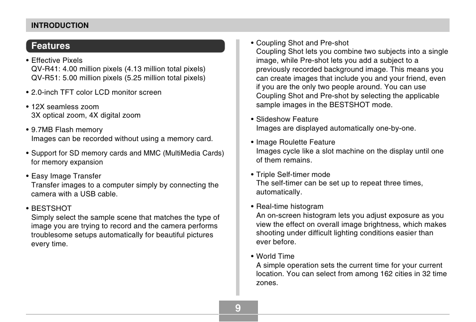 Features | Casio R51 User Manual | Page 9 / 184