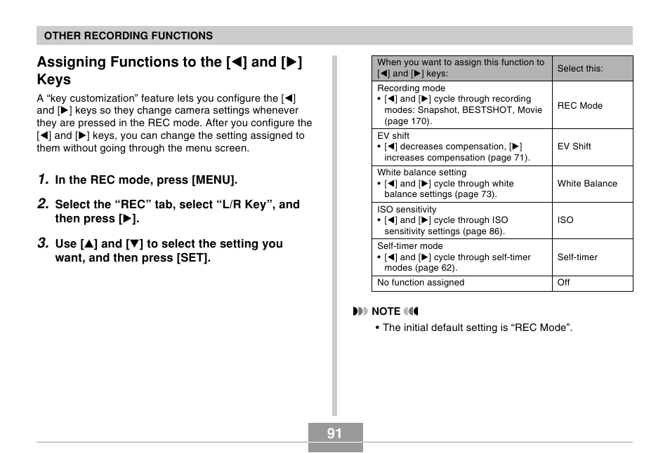 Assigning functions to the [<] and [>] keys, Assigning functions to the [ ̇ ] and [ ̈ ] keys | Casio R51 User Manual | Page 91 / 184