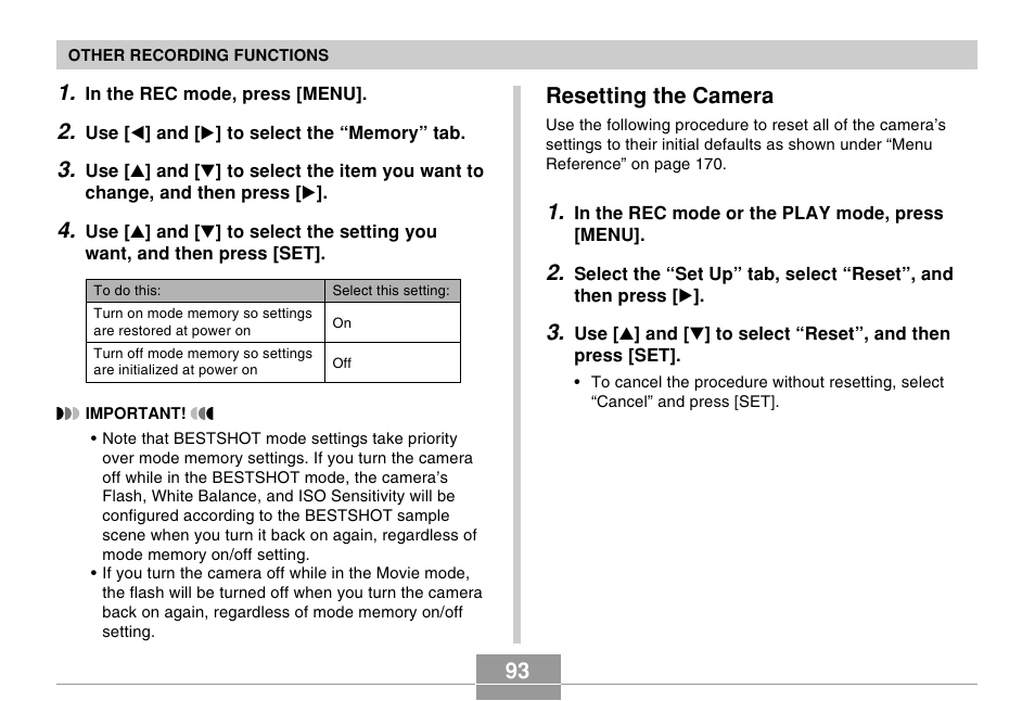 Resetting the camera | Casio R51 User Manual | Page 93 / 184