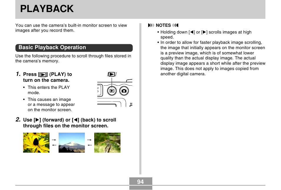 Playback, Basic playback operation | Casio R51 User Manual | Page 94 / 184