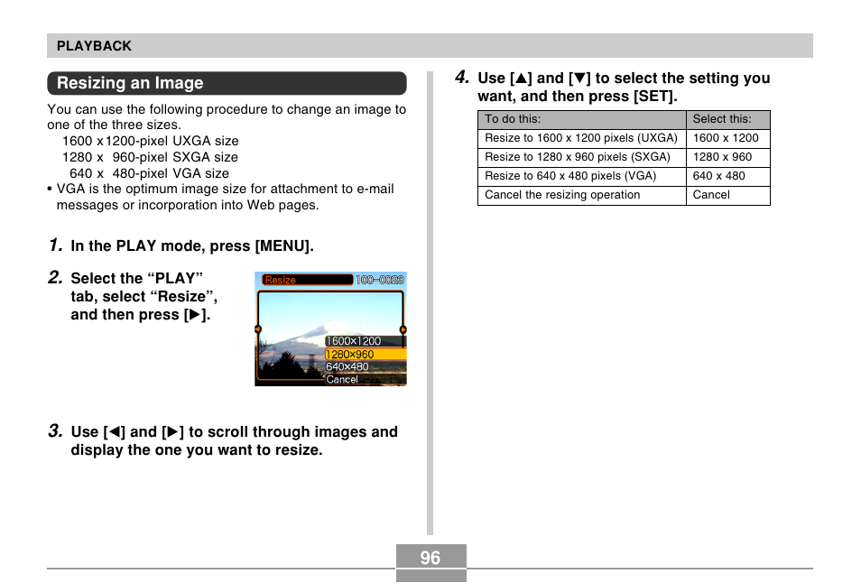 Resizing an image | Casio R51 User Manual | Page 96 / 184