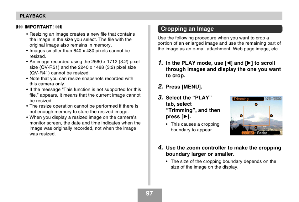 Cropping an image | Casio R51 User Manual | Page 97 / 184