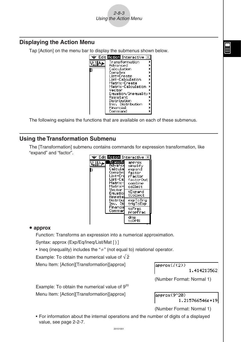 Displaying the action menu, Using the transformation submenu | Casio 330 User Manual | Page 163 / 965