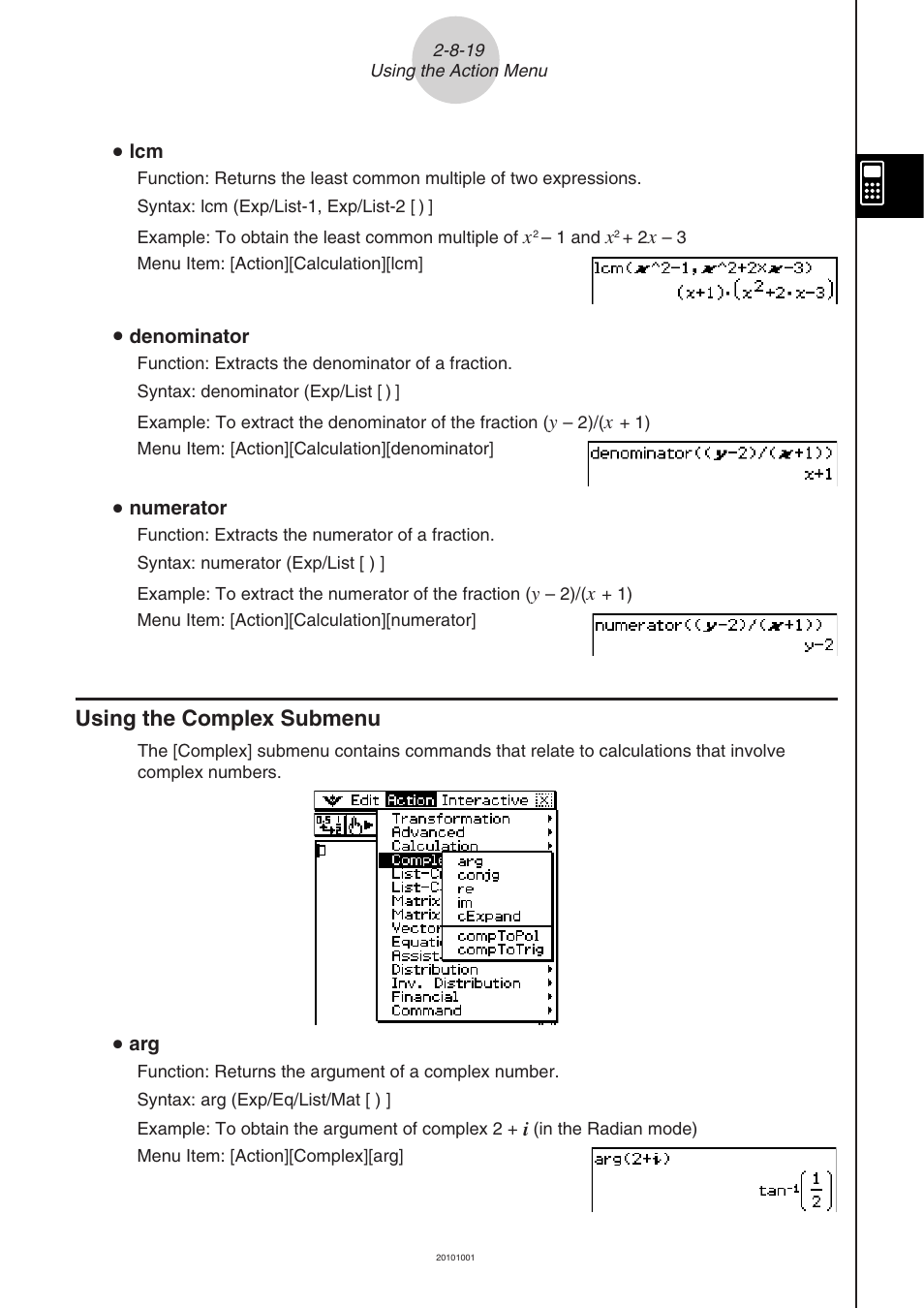 Using the complex submenu -8-19, Using the complex submenu | Casio 330 User Manual | Page 179 / 965