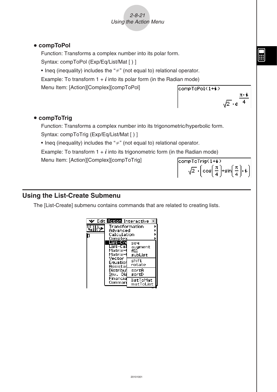 Using the list-create submenu -8-21, Using the list-create submenu | Casio 330 User Manual | Page 181 / 965